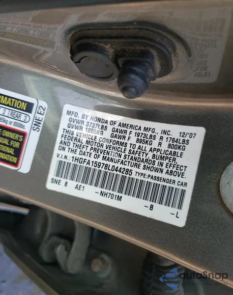 2008 Honda Civic Exl из США, поврежденный, VIN 1HGFA15978L044285